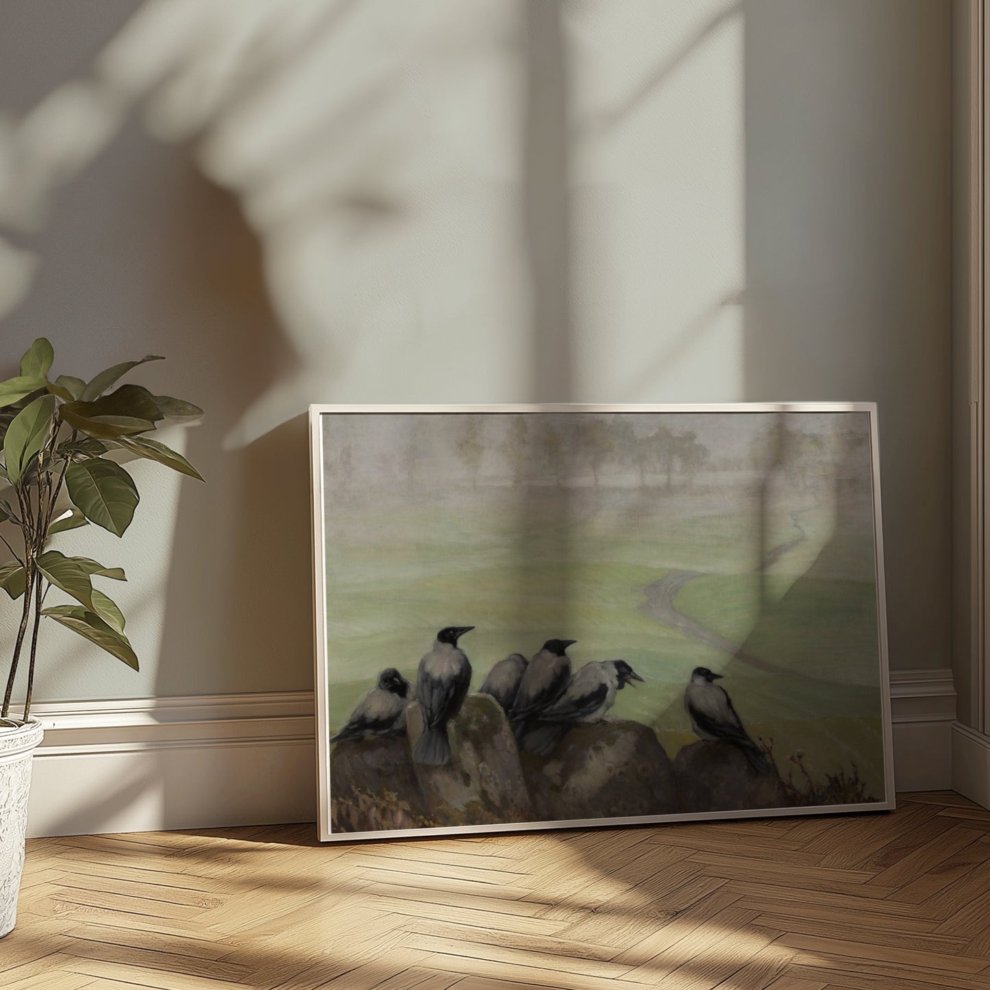 Premium Poster of Decorative Art with Crows Landscape View Posters