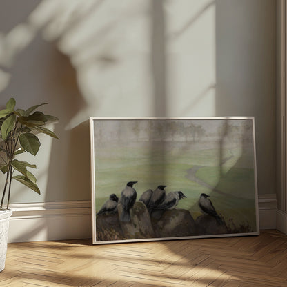 Premium Poster of Decorative Art with Crows Landscape View Posters