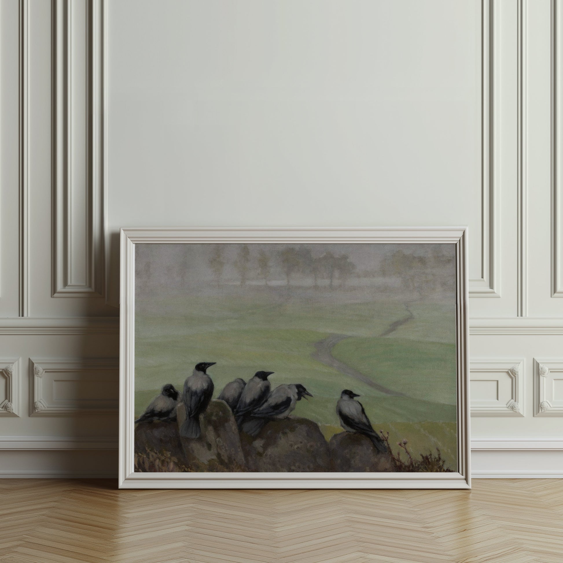 Premium Poster of Decorative Art with Crows Landscape View Posters