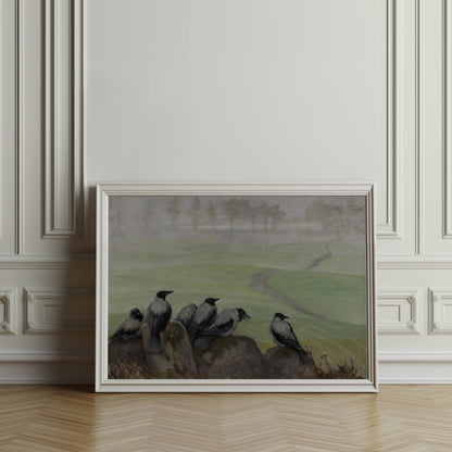 Premium Poster of Decorative Art with Crows Landscape View Posters