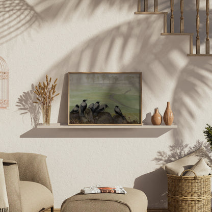 Premium Poster of Decorative Art with Crows Landscape View Posters