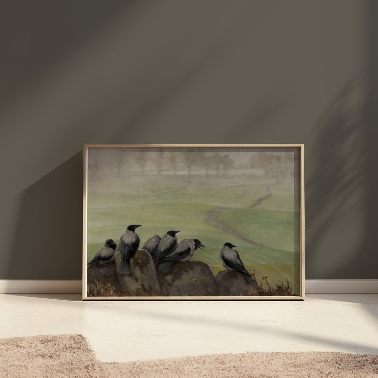 Premium Poster of Decorative Art with Crows Landscape View Posters