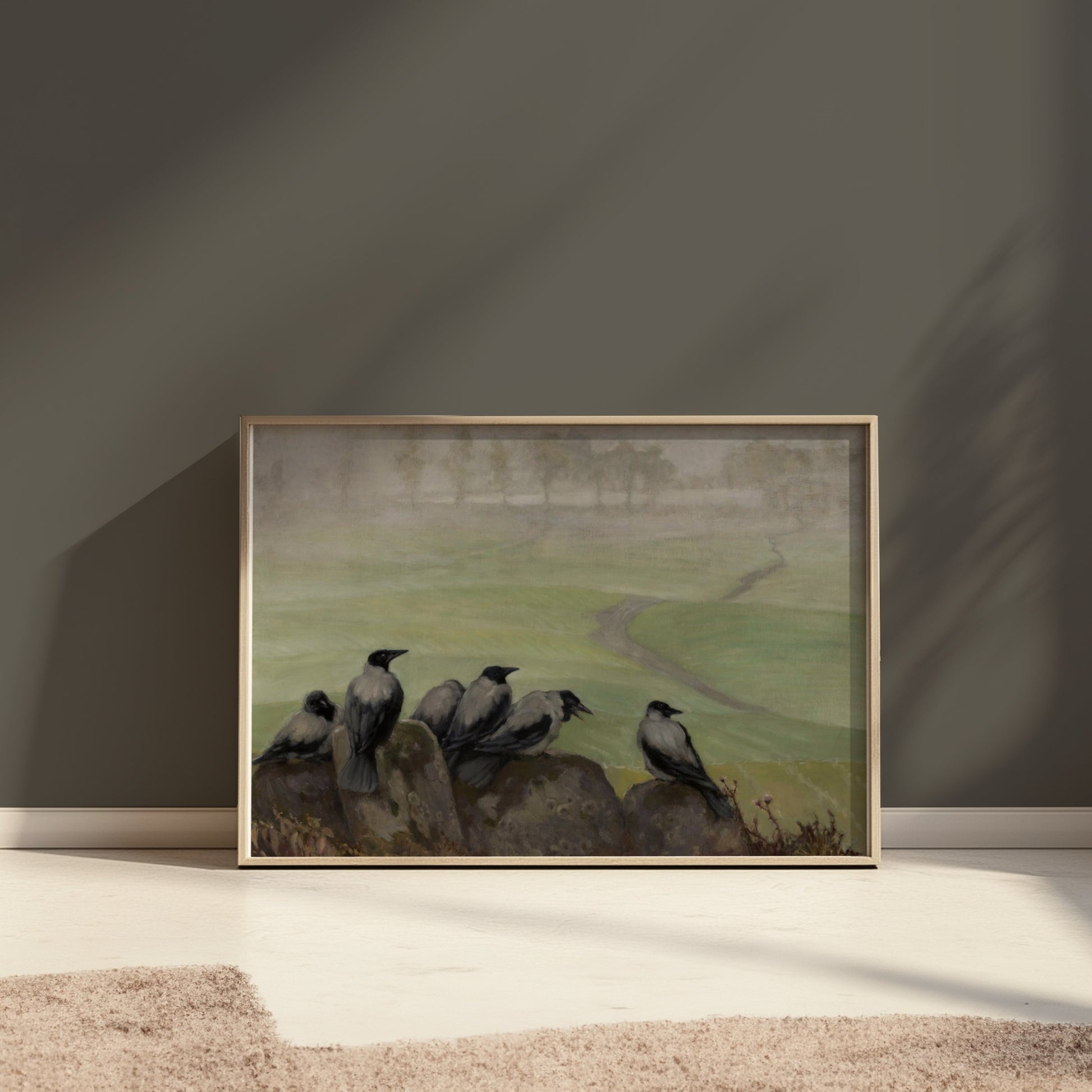 Premium Poster of Decorative Art with Crows Landscape View Posters