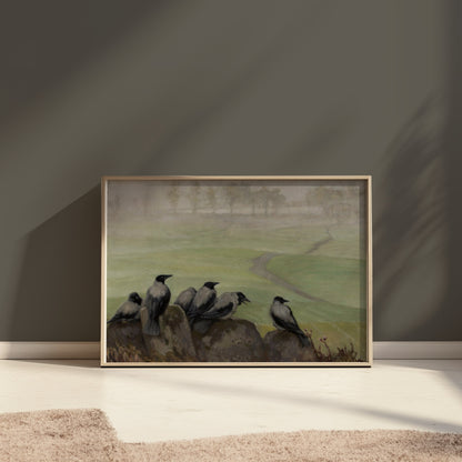 Premium Poster of Decorative Art with Crows Landscape View Posters