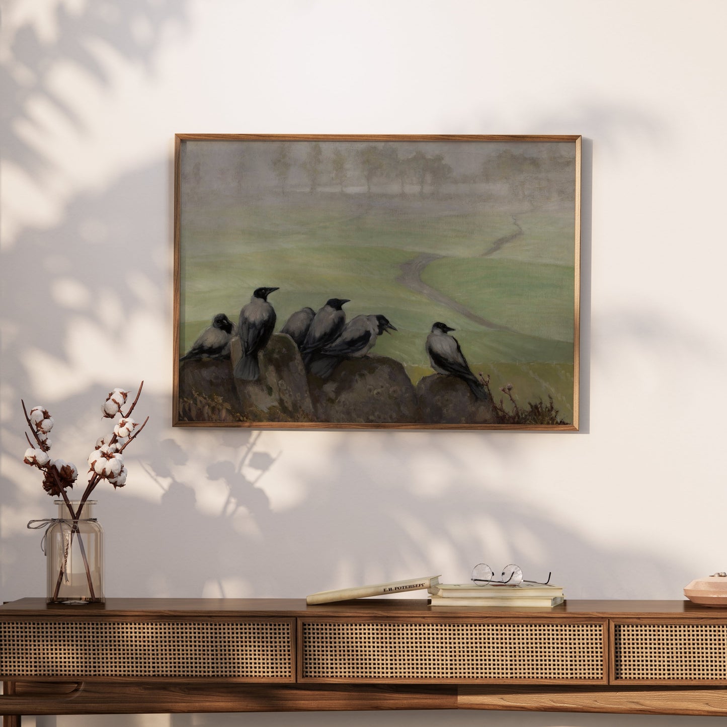 Premium Poster of Decorative Art with Crows Landscape View Posters