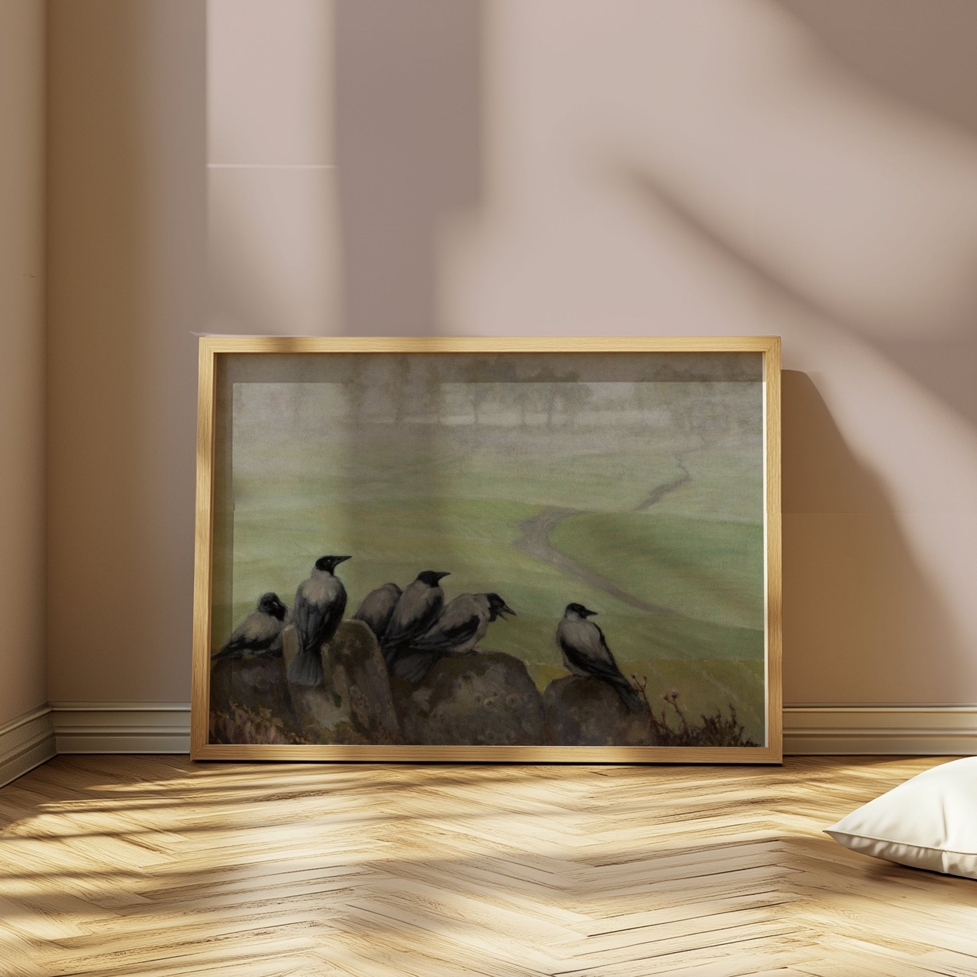 Premium Poster of Decorative Art with Crows Landscape View Posters