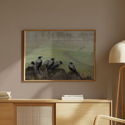 Premium Poster of Decorative Art with Crows Landscape View Posters