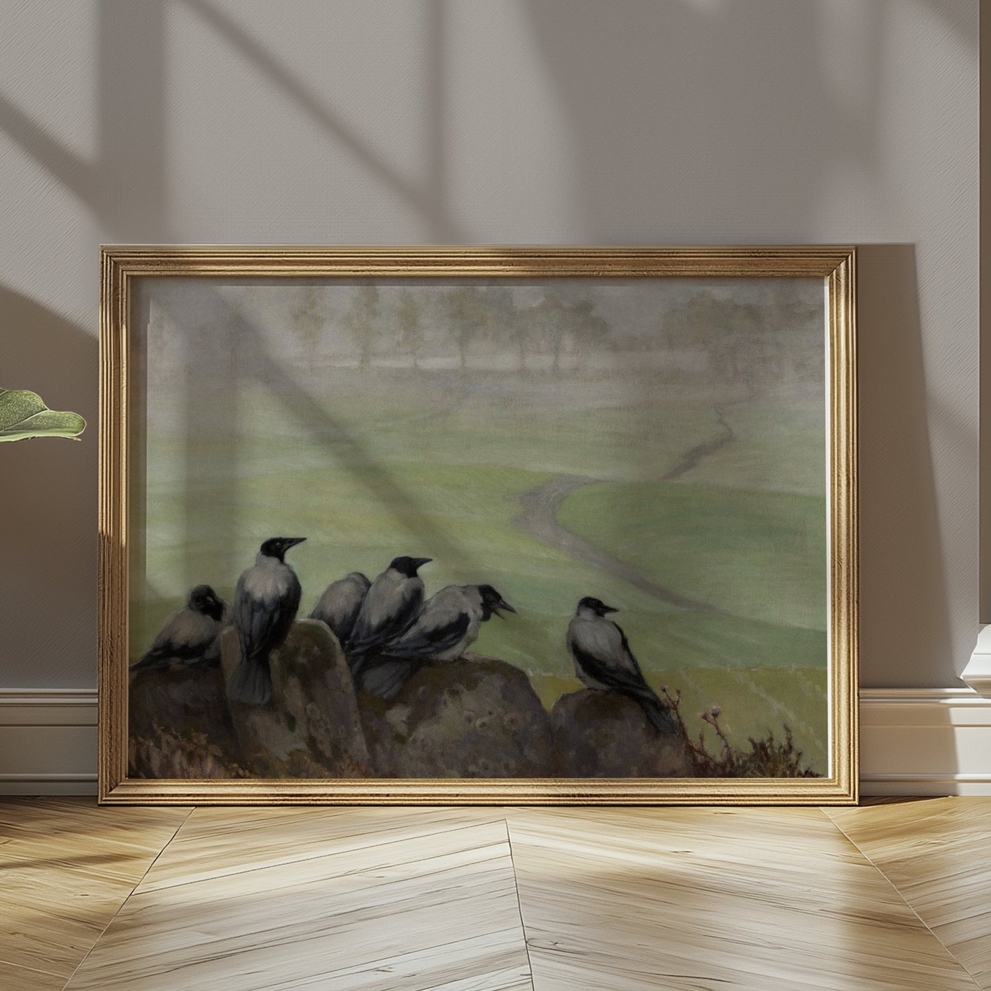 Premium Poster of Decorative Art with Crows Landscape View Posters
