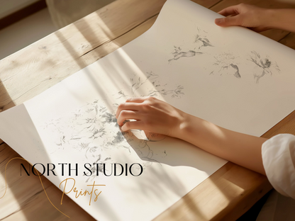 Premium Poster of Delicate Floral Sketch Art Print Minimalist Posters