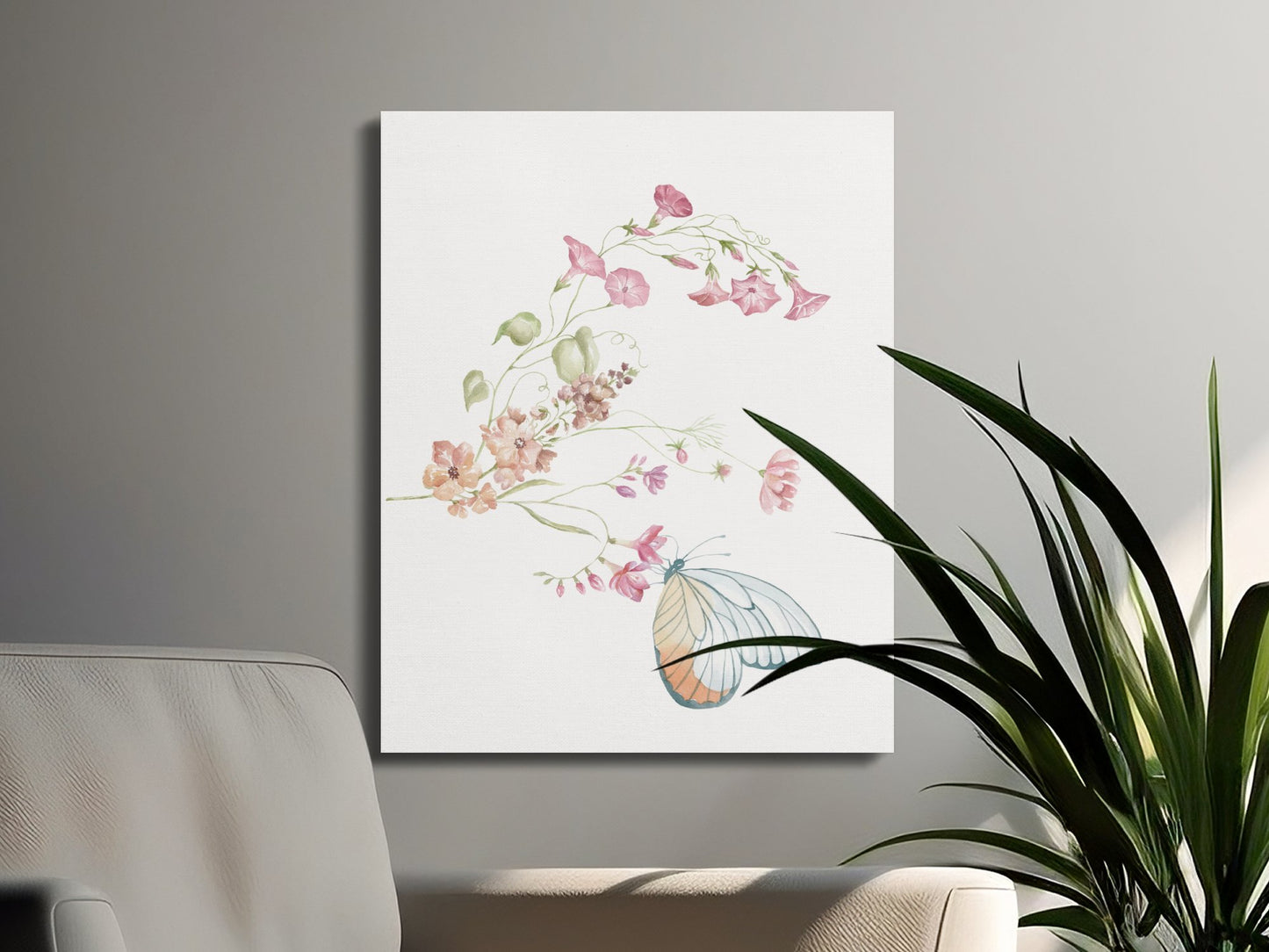 Premium Poster of Delicate Floral and Butterfly Design Canvas Wraps