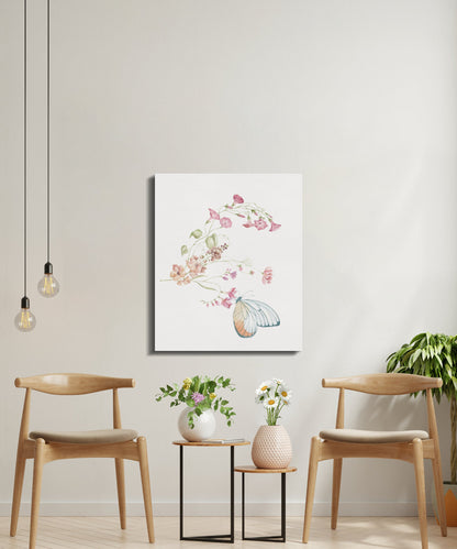 Premium Poster of Delicate Floral and Butterfly Design Canvas Wraps