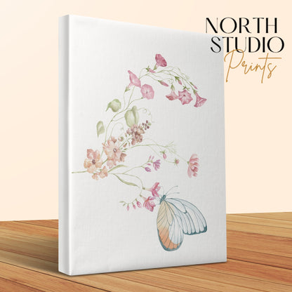 Premium Poster of Delicate Floral and Butterfly Design Canvas Wraps