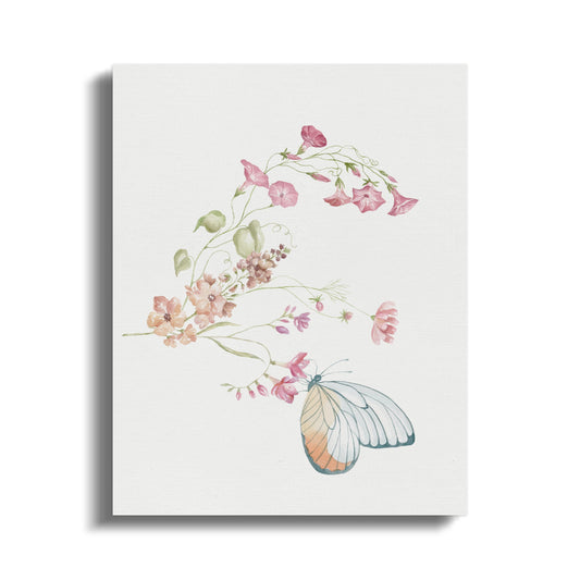 Premium Poster of Delicate Floral and Butterfly Design Canvas Wraps