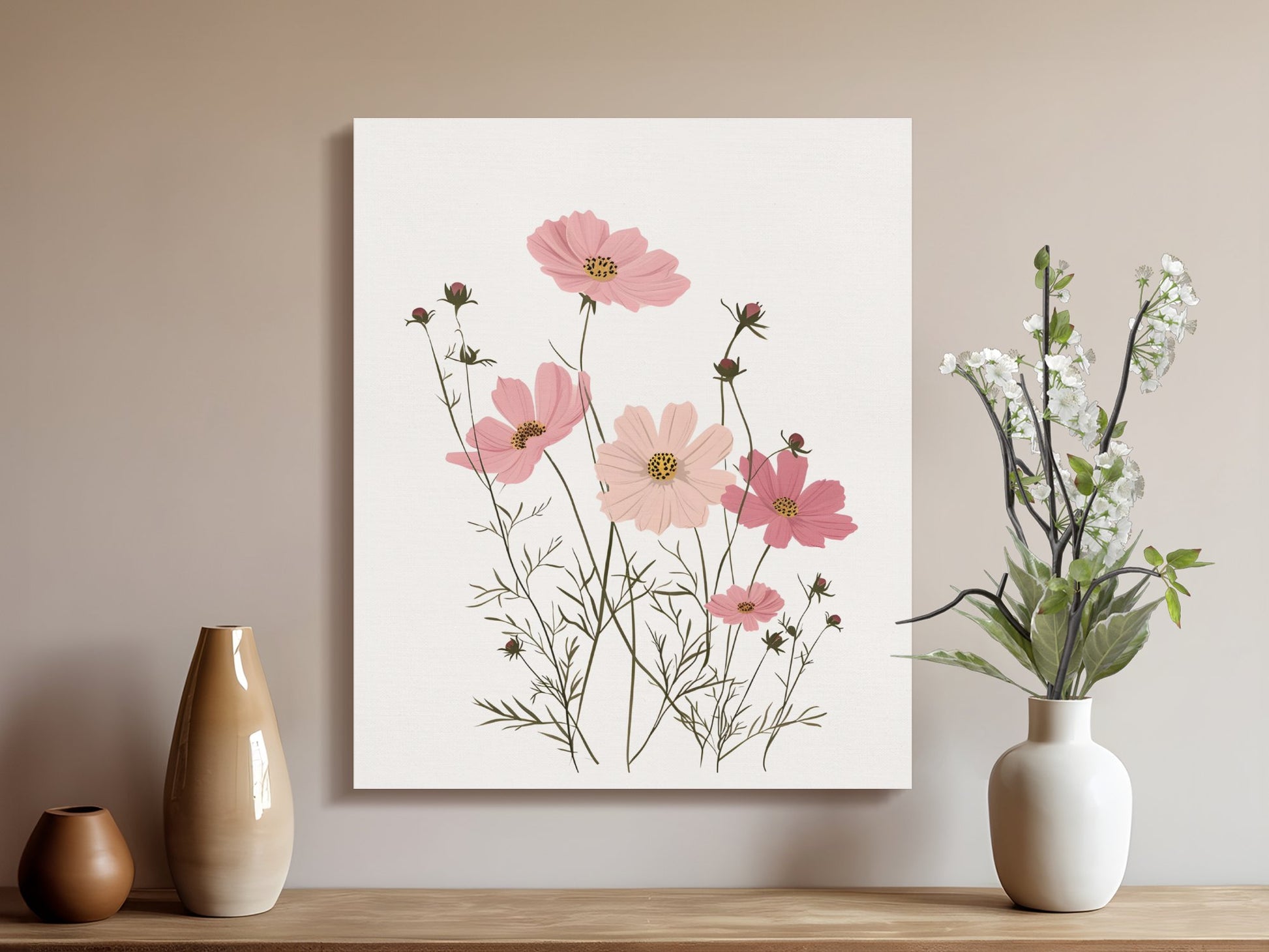 Premium Poster of Delicate Pink Flowers Nursery Wall Art Canvas Wraps