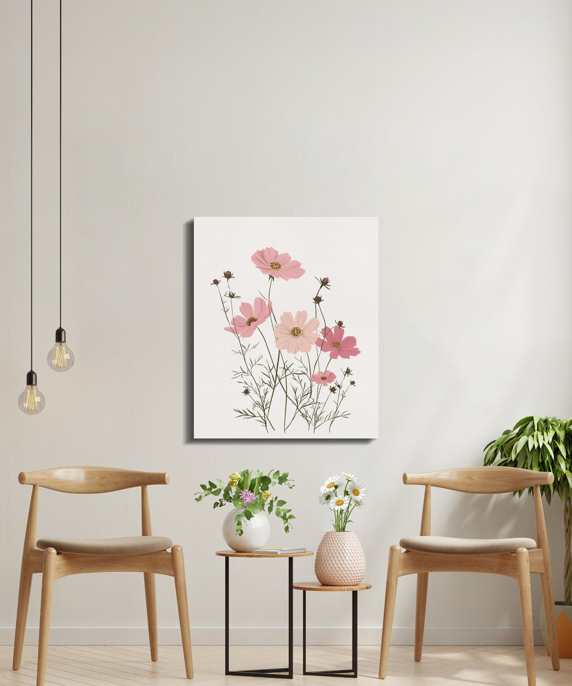 Premium Poster of Delicate Pink Flowers Nursery Wall Art Canvas Wraps