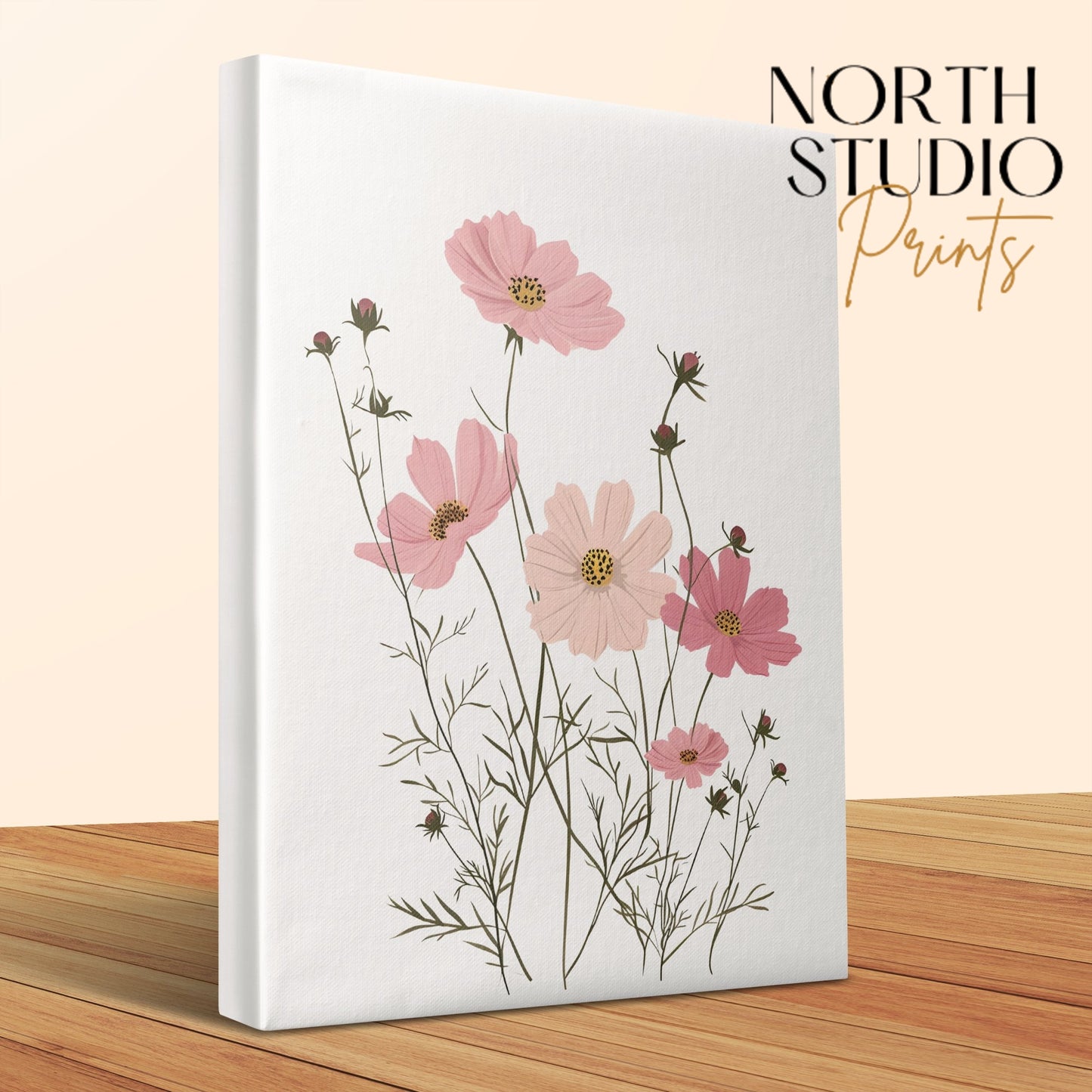 Premium Poster of Delicate Pink Flowers Nursery Wall Art Canvas Wraps