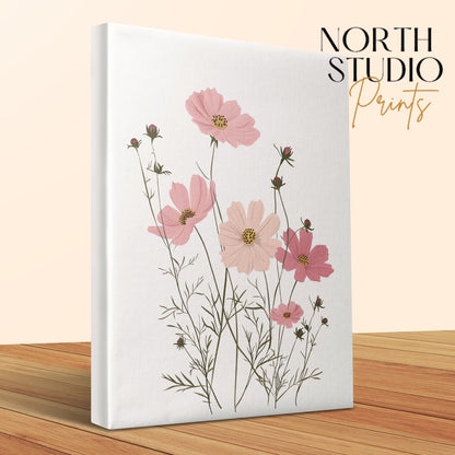 Premium Poster of Delicate Pink Flowers Nursery Wall Art Canvas Wraps