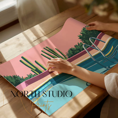 Premium Poster of Desert Cacti Poolside Artwork Aesthetic Wall Art Posters