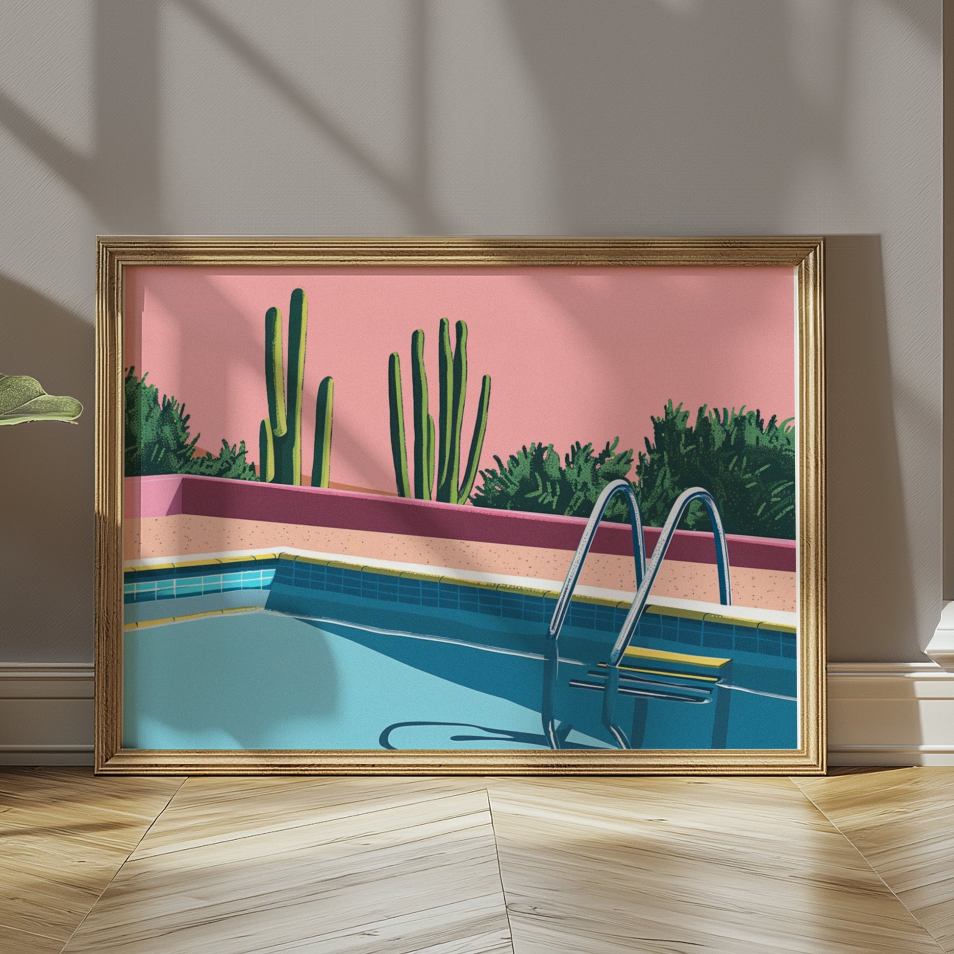 Premium Poster of Desert Cacti Poolside Artwork Aesthetic Wall Art Posters