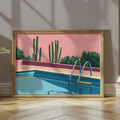 Premium Poster of Desert Cacti Poolside Artwork Aesthetic Wall Art Posters