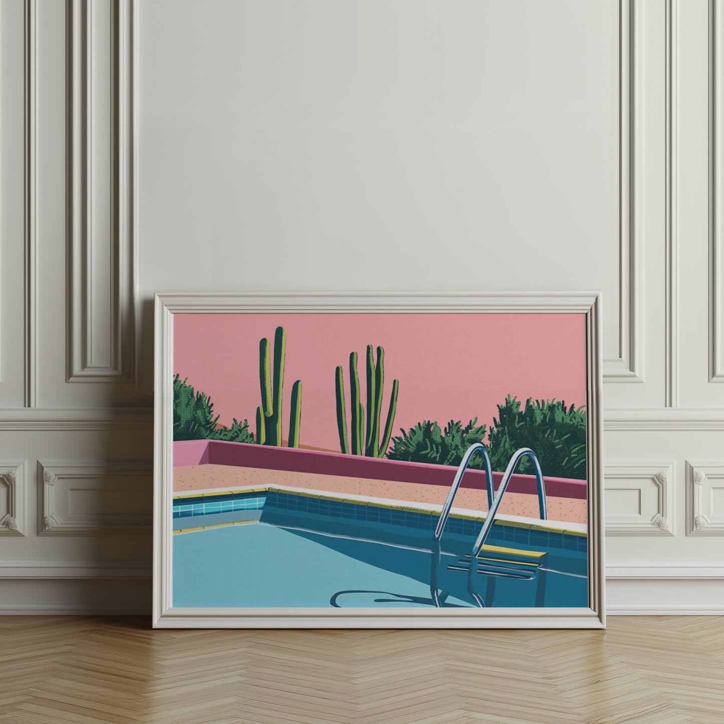 Premium Poster of Desert Cacti Poolside Artwork Aesthetic Wall Art Posters