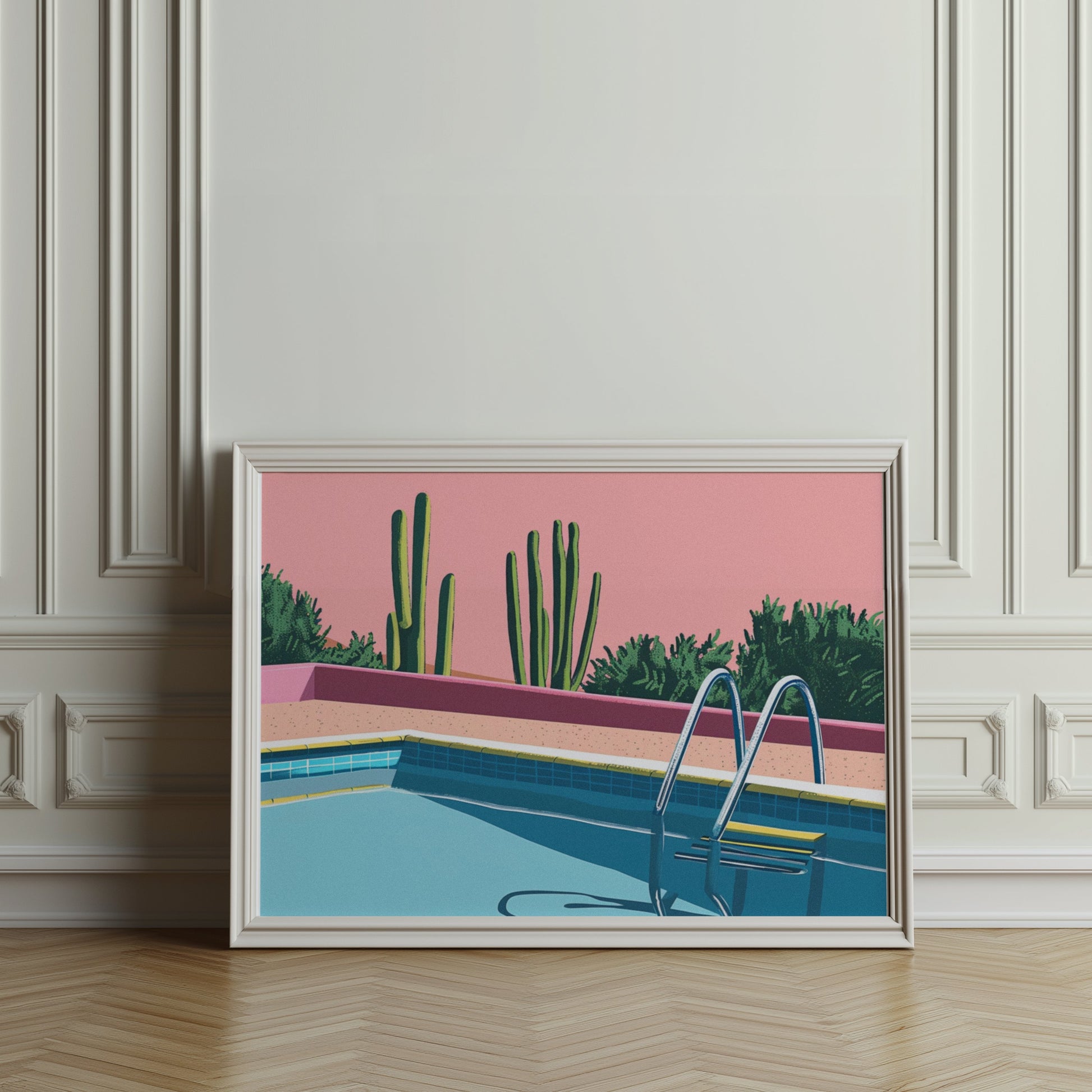 Premium Poster of Desert Cacti Poolside Artwork Aesthetic Wall Art Posters