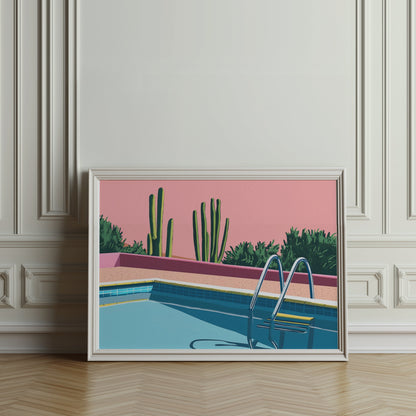Premium Poster of Desert Cacti Poolside Artwork Aesthetic Wall Art Posters