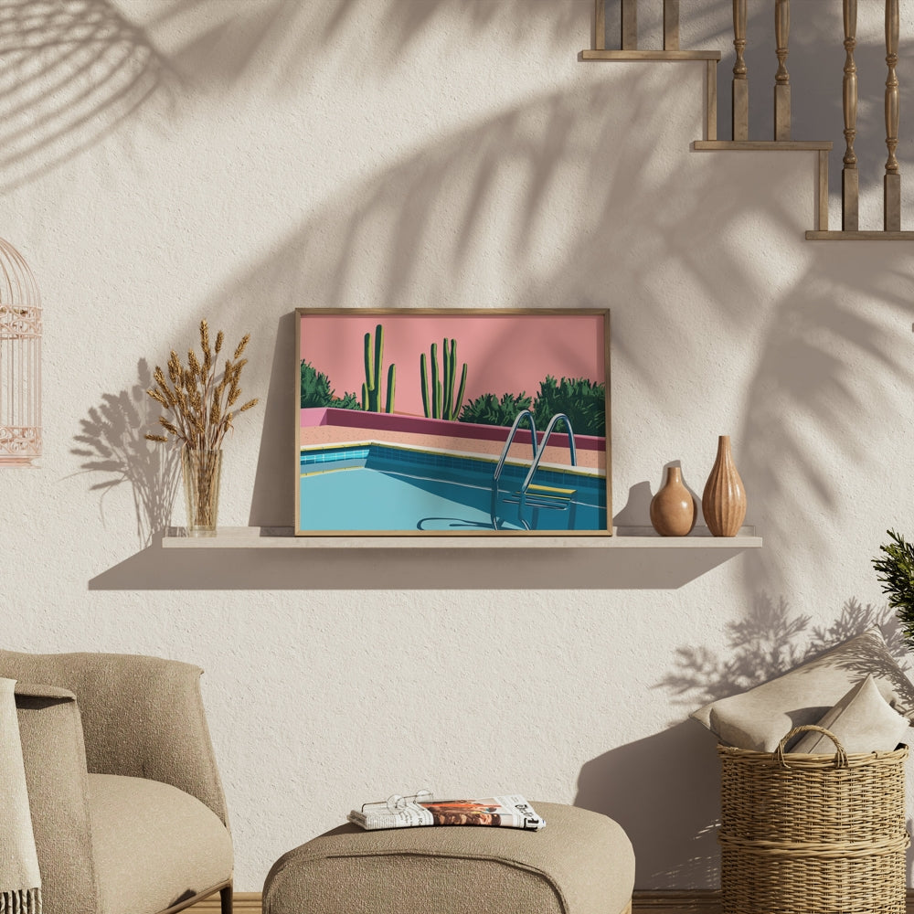 Premium Poster of Desert Cacti Poolside Artwork Aesthetic Wall Art Posters