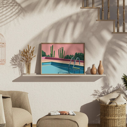 Premium Poster of Desert Cacti Poolside Artwork Aesthetic Wall Art Posters