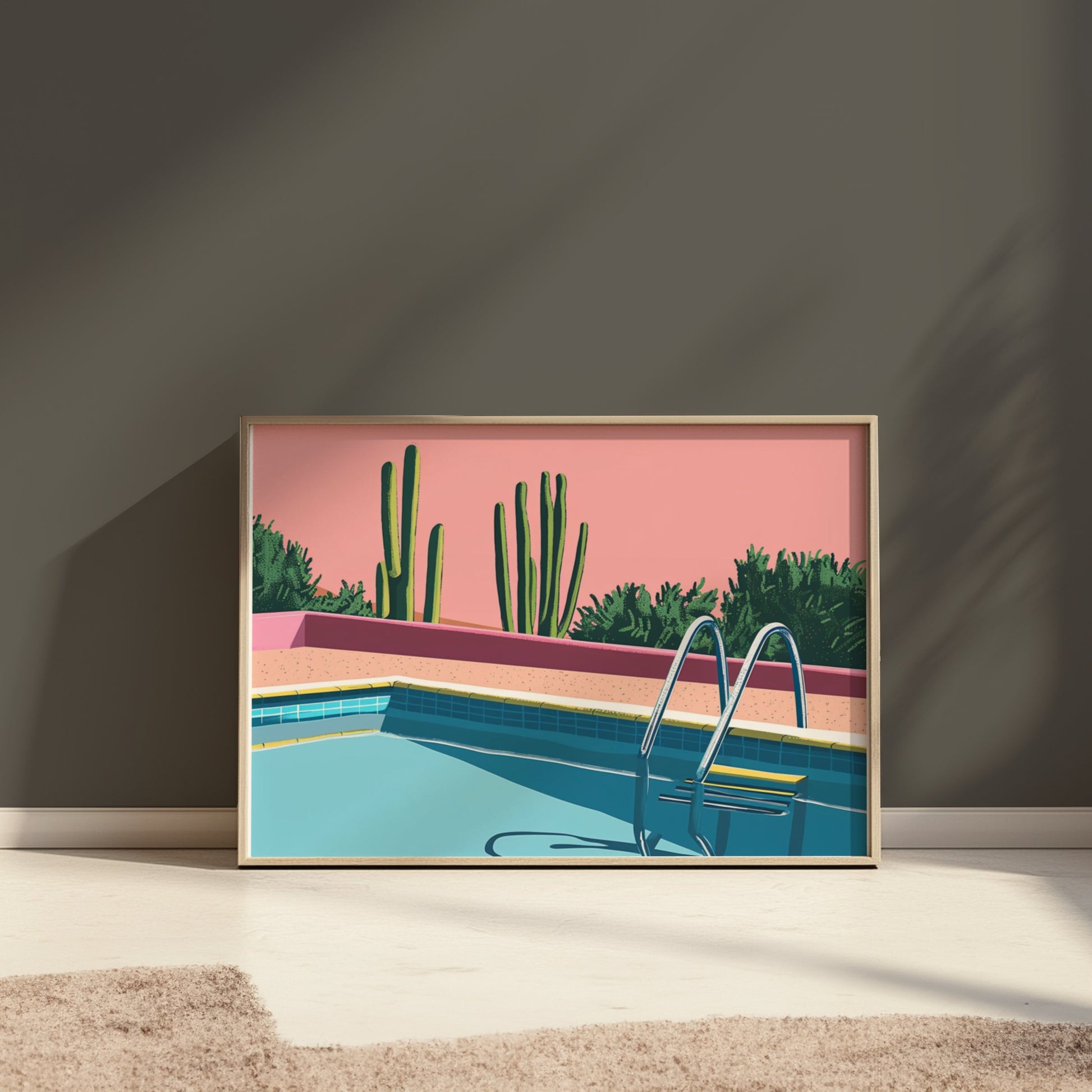 Premium Poster of Desert Cacti Poolside Artwork Aesthetic Wall Art Posters