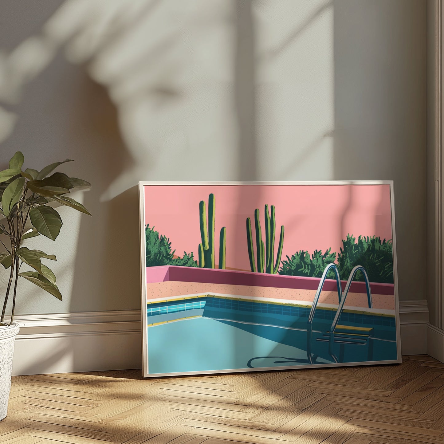 Premium Poster of Desert Cacti Poolside Artwork Aesthetic Wall Art Posters