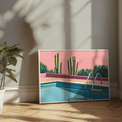 Premium Poster of Desert Cacti Poolside Artwork Aesthetic Wall Art Posters