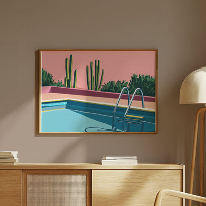 Premium Poster of Desert Cacti Poolside Artwork Aesthetic Wall Art Posters