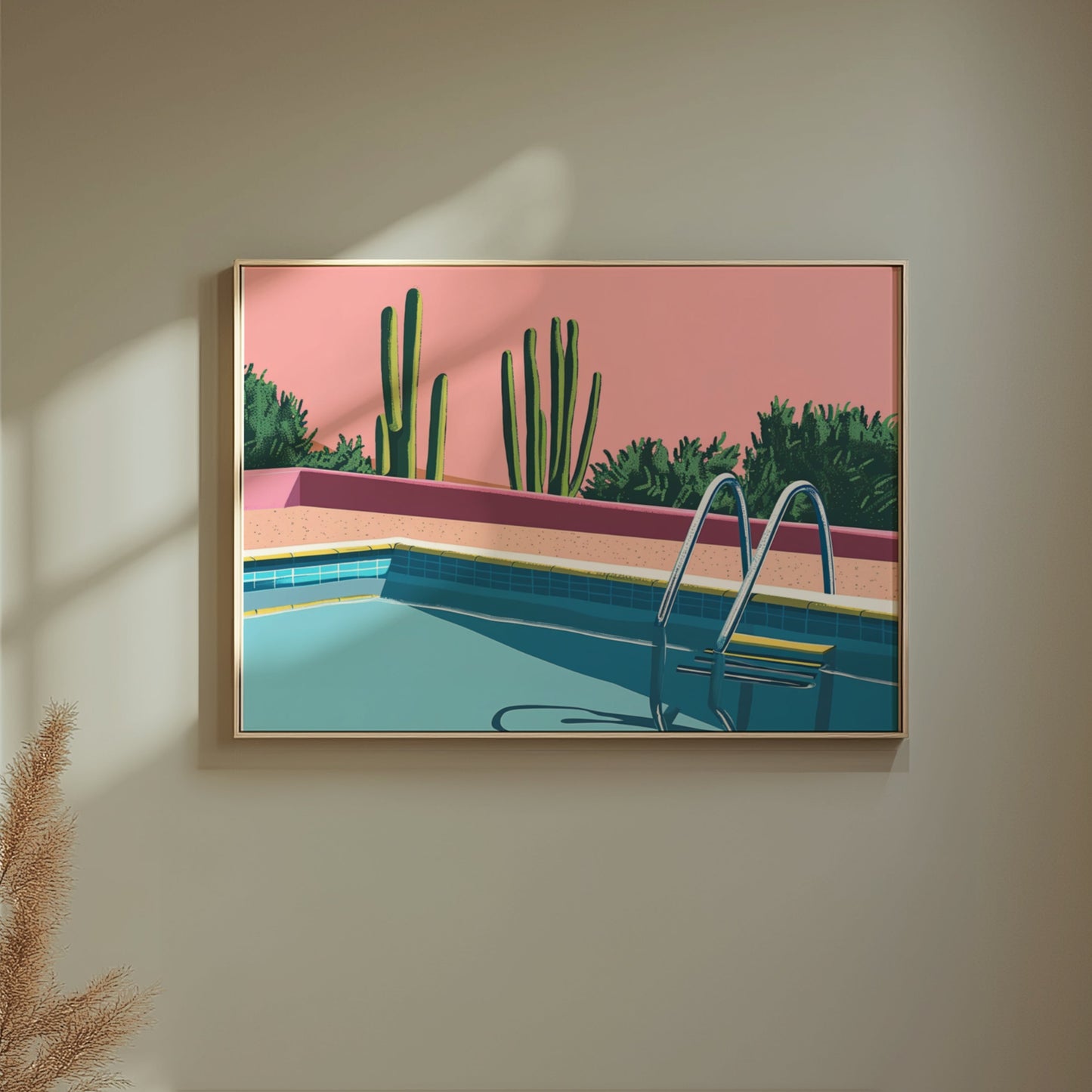 Premium Poster of Desert Cacti Poolside Artwork Aesthetic Wall Art Posters