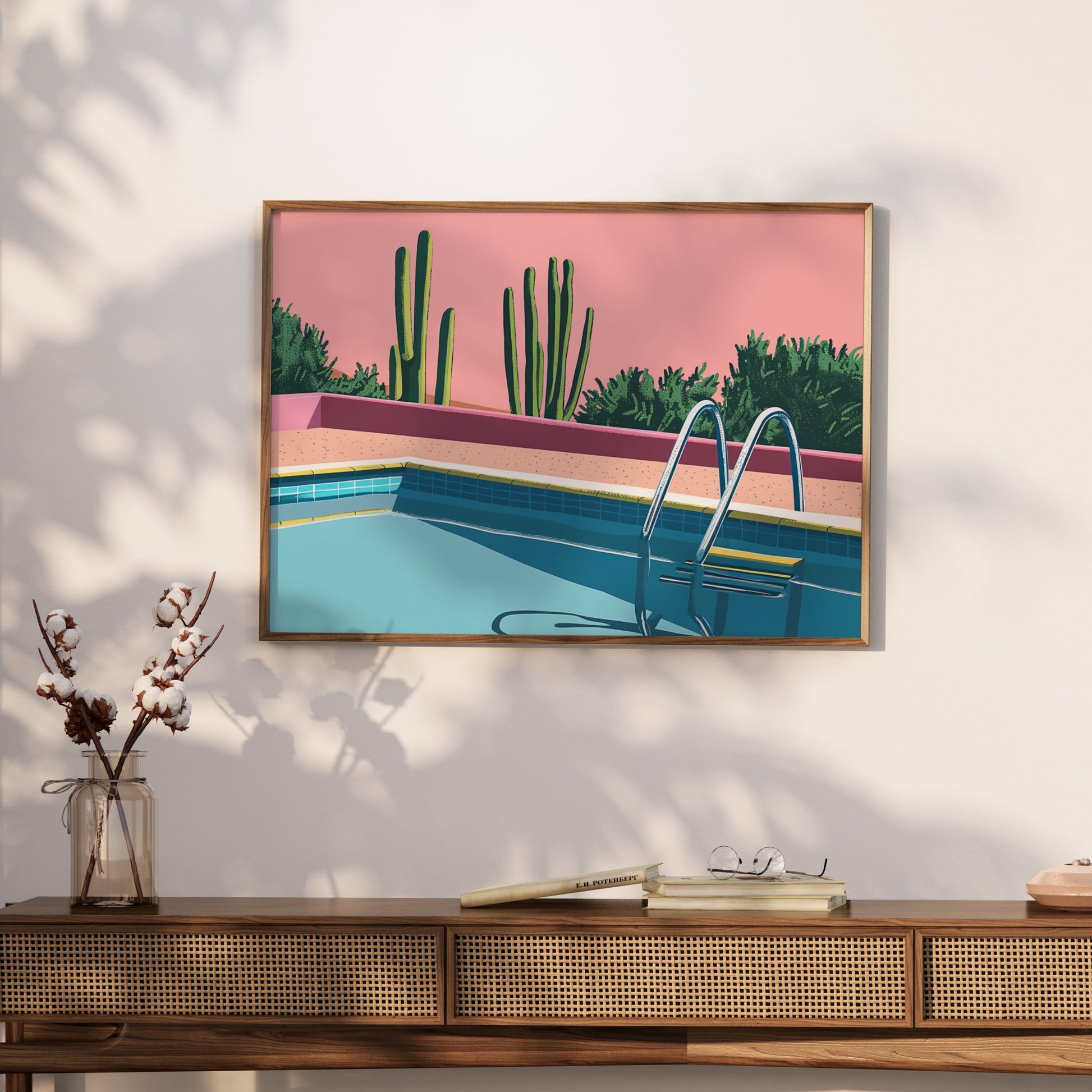 Premium Poster of Desert Cacti Poolside Artwork Aesthetic Wall Art Posters
