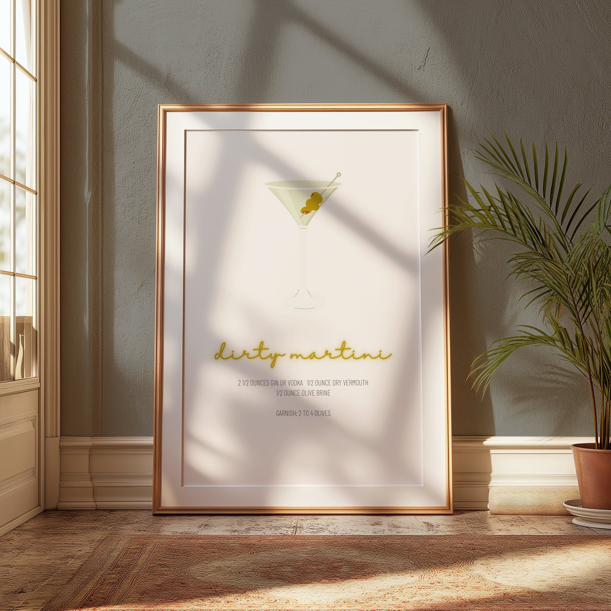 Premium Poster of Dirty Martini Drink Recipe with Olive Garnish Posters