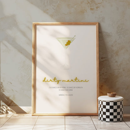 Premium Poster of Dirty Martini Drink Recipe with Olive Garnish Posters