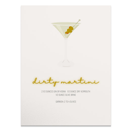 Premium Poster of Dirty Martini Drink Recipe with Olive Garnish Posters