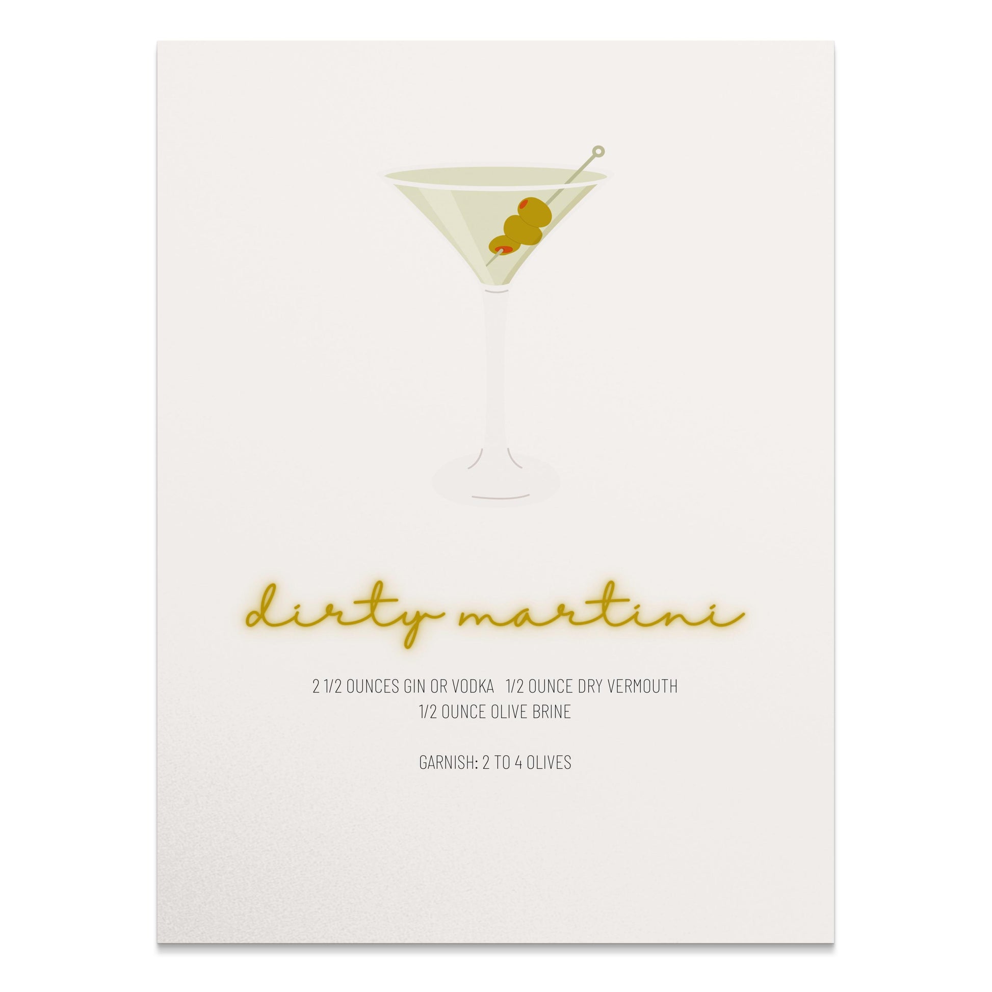 Premium Poster of Dirty Martini Recipe with Martini Glass Posters