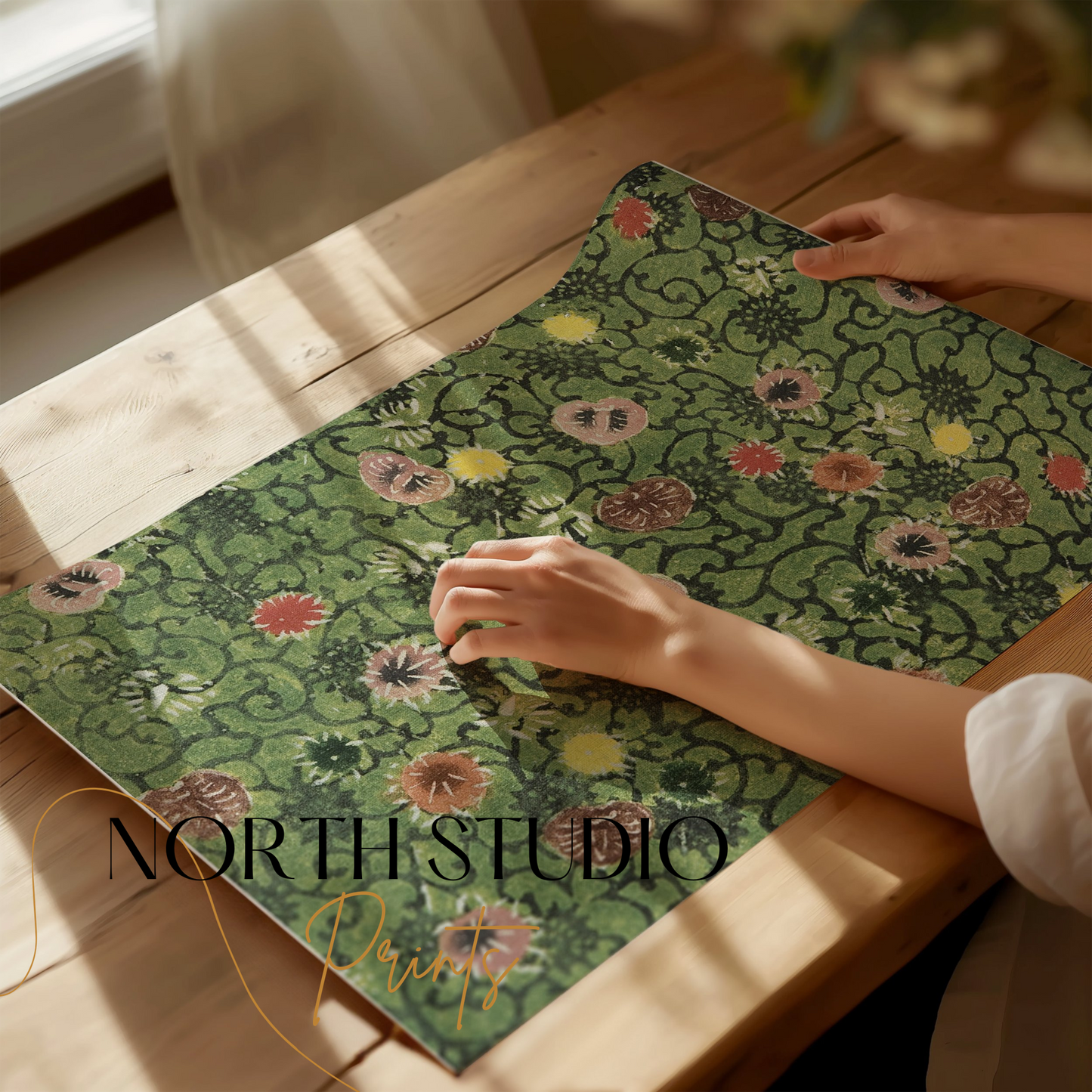 Premium Poster of Distinctive Green and Red Floral Pattern Art Print Posters