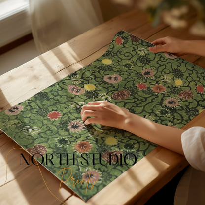 Premium Poster of Distinctive Green and Red Floral Pattern Art Print Posters