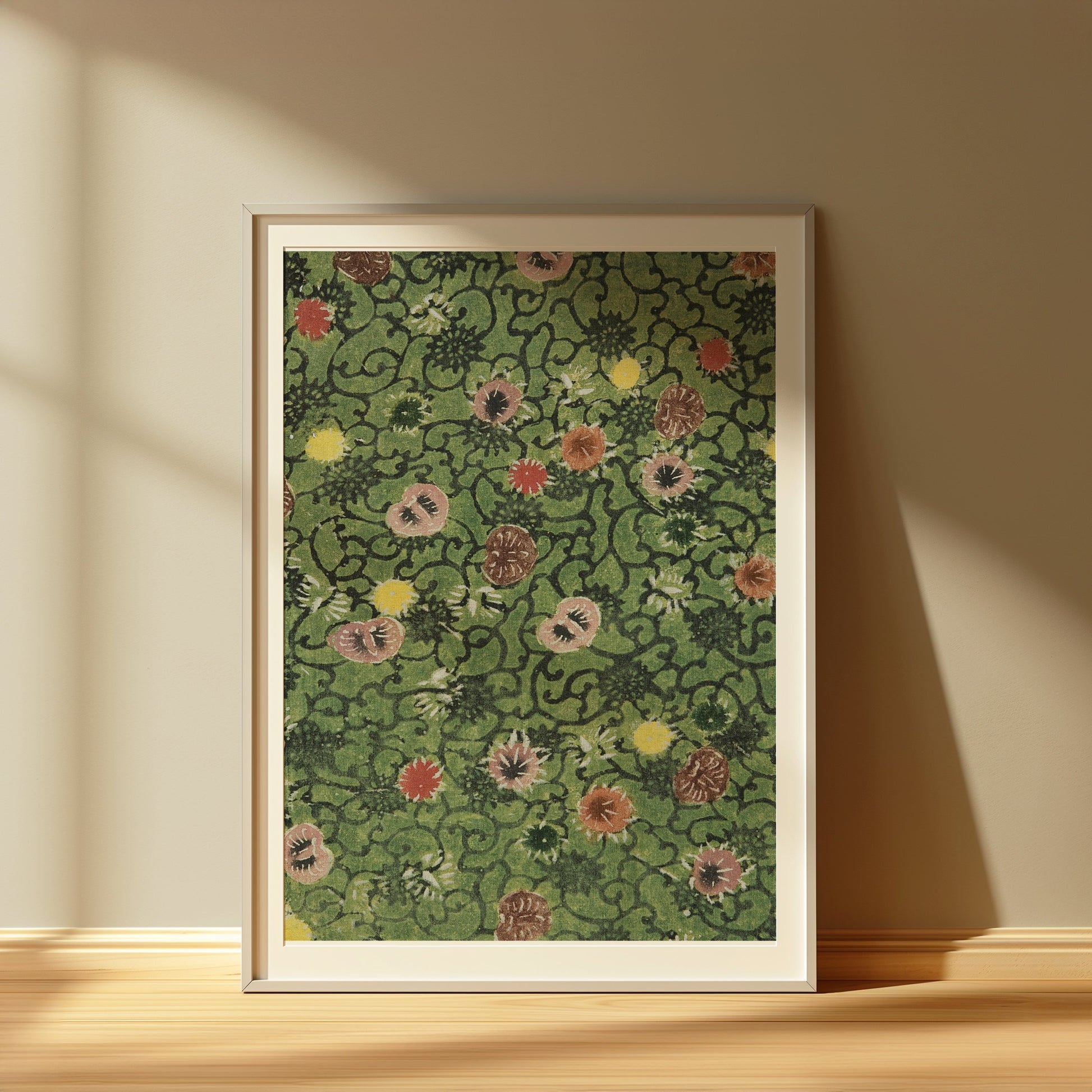 Premium Poster of Distinctive Green and Red Floral Pattern Art Print Posters