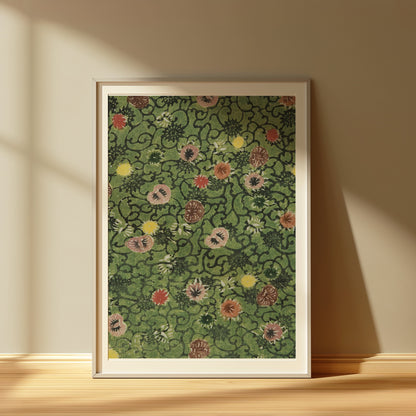 Premium Poster of Distinctive Green and Red Floral Pattern Art Print Posters