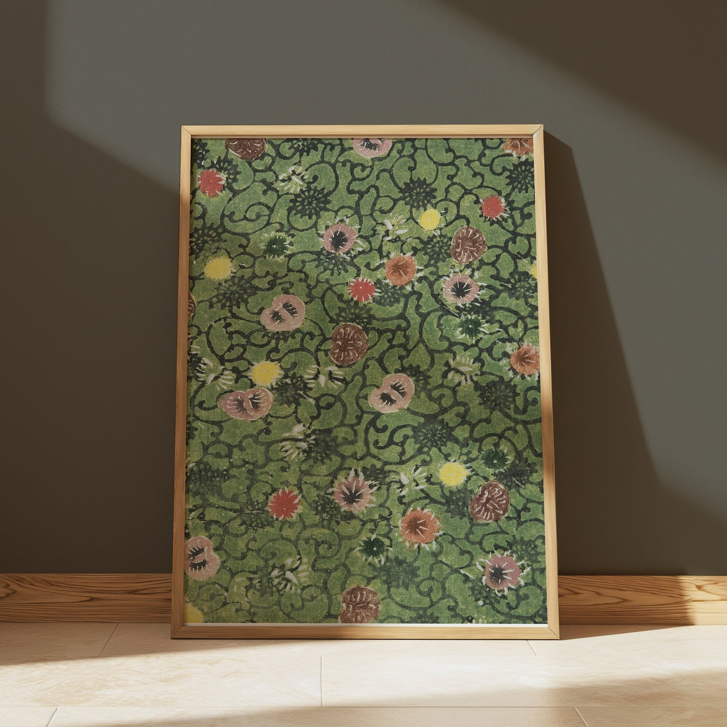 Premium Poster of Distinctive Green and Red Floral Pattern Art Print Posters