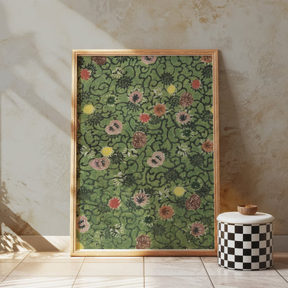 Premium Poster of Distinctive Green and Red Floral Pattern Art Print Posters