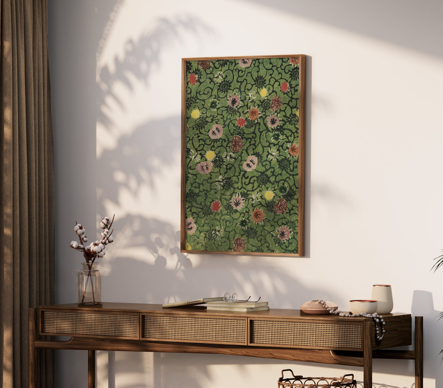 Premium Poster of Distinctive Green and Red Floral Pattern Art Print Posters