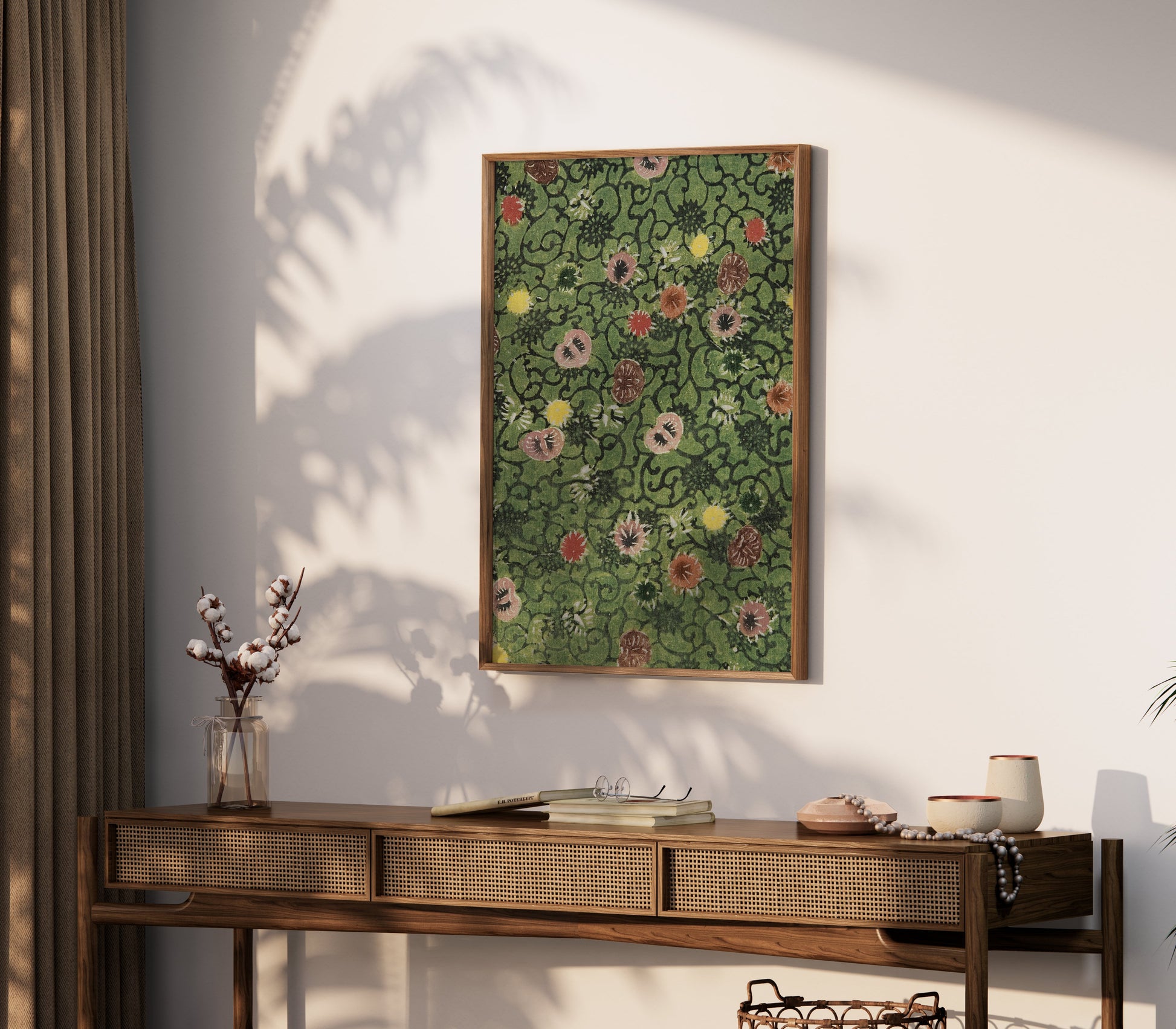 Premium Poster of Distinctive Green and Red Floral Pattern Art Print Posters