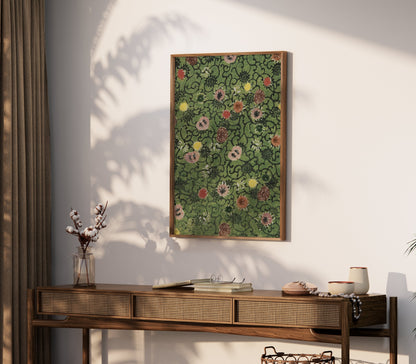 Premium Poster of Distinctive Green and Red Floral Pattern Art Print Posters
