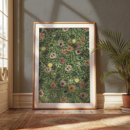 Premium Poster of Distinctive Green and Red Floral Pattern Art Print Posters