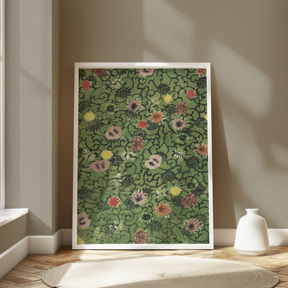 Premium Poster of Distinctive Green and Red Floral Pattern Art Print Posters